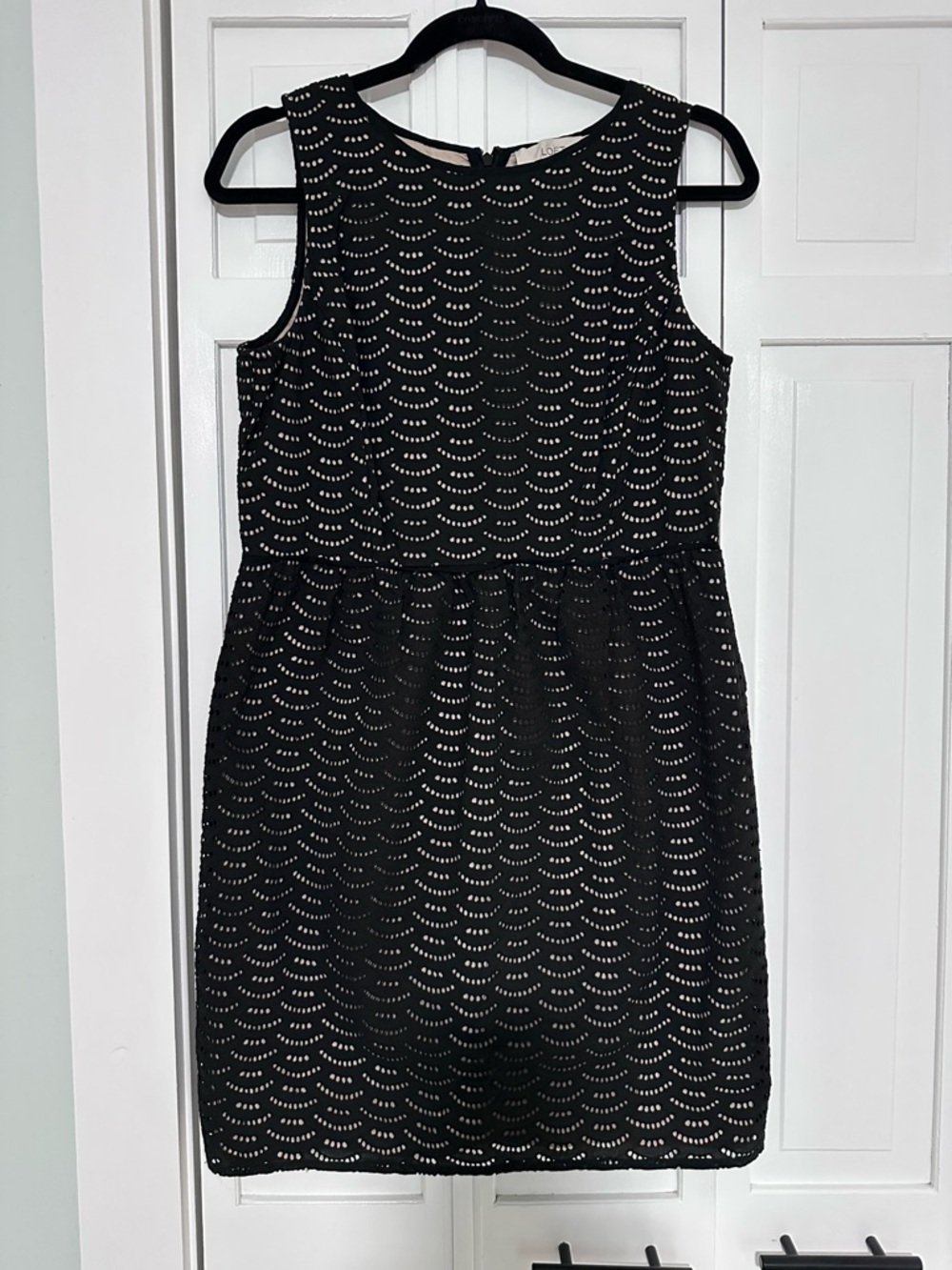 LOFT Black Eyelet Sleeveless Shift Dress